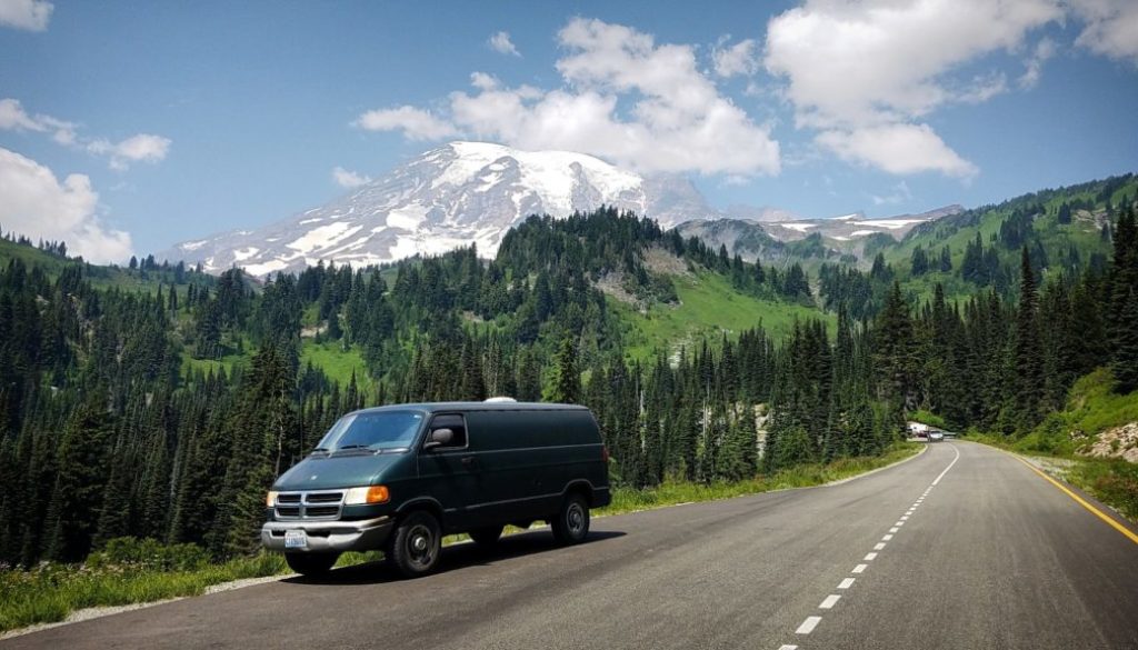 Van camping in Mt Rainier Park