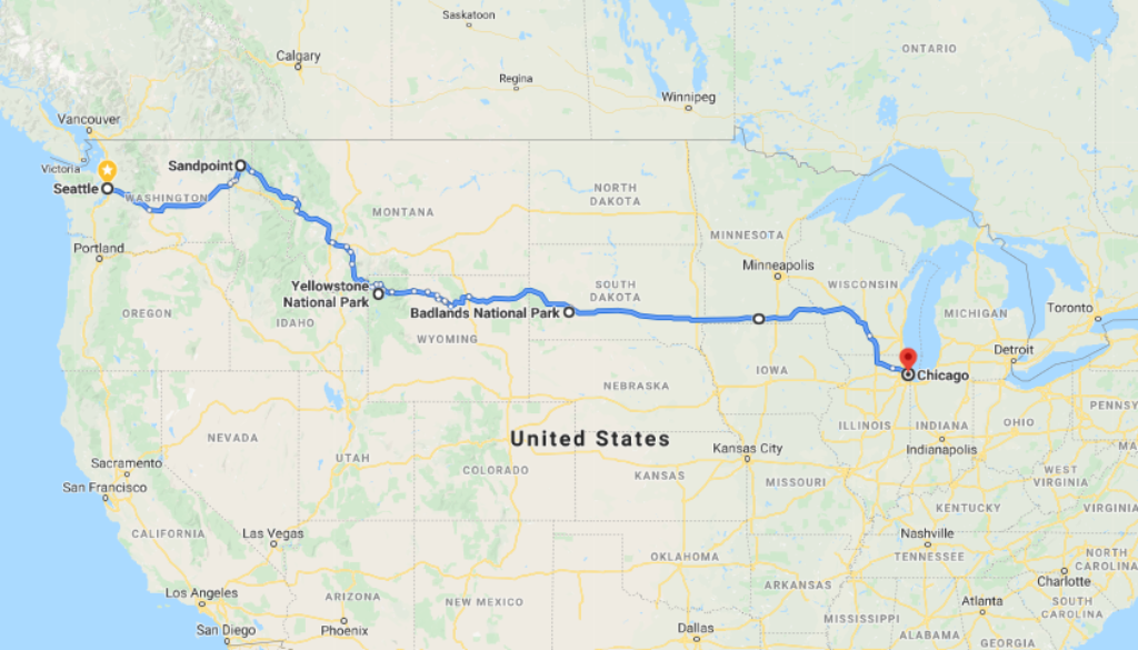 chicago to seattle road trip map